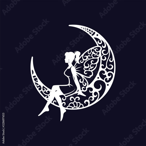 fairy and crescent moon cut file illustration