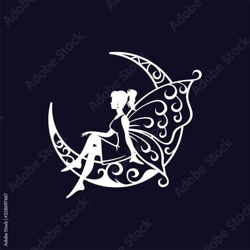 fairy and crescent moon cut file illustration