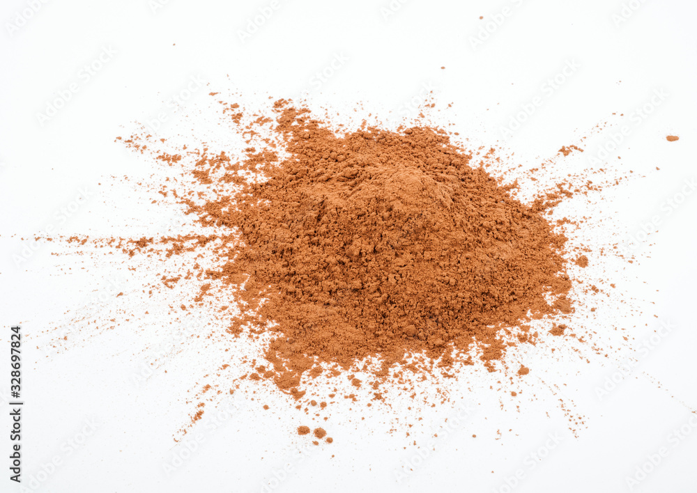 Pile cocoa powder on white background Pile cocoa powder on white background
