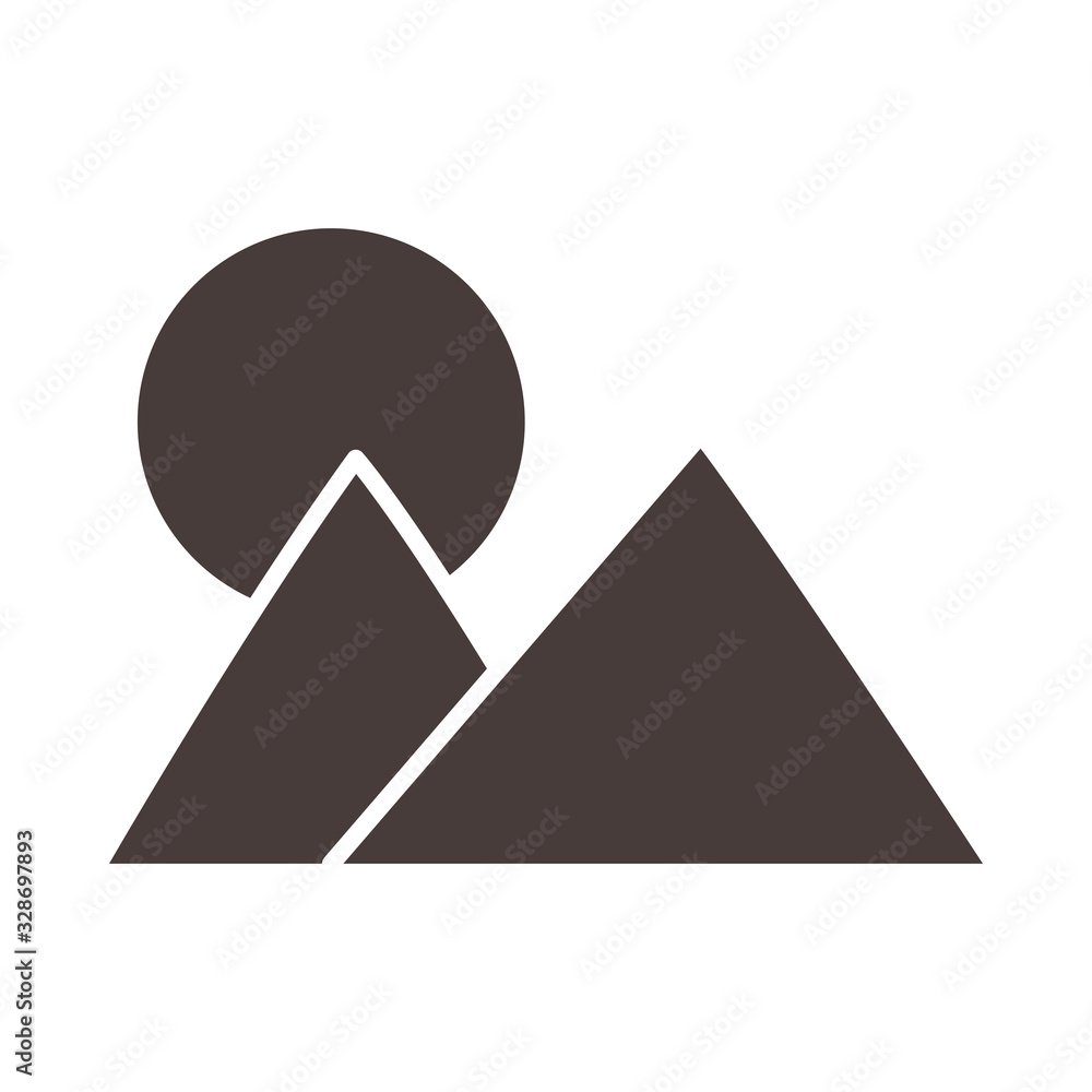 mountains sun nature landscape on white background silhouette style icon mountains sun nature landscape on white background silhouette style icon