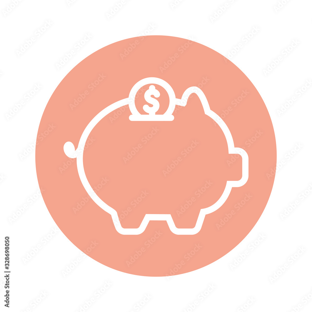 Fototapeta premium Isolated piggy with coin line and block style icon vector design