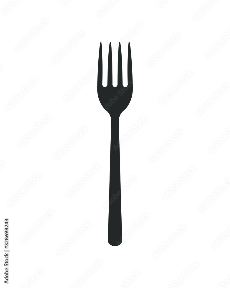 Fork icon logo. Simple flat shape sign. Restaurant cafe kitchen diner place menu symbol. Vector illustration image. Black silhouette isolated on white background. Fork icon logo. Simple flat shape sign. Restaurant cafe kitchen diner place menu symbol. Vector illustration image. Black silhouette isolated on white background.