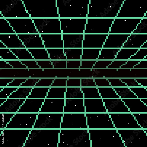 Vector pixel art of 80s Retro sci-Fi background. Pixel art background. 8bit