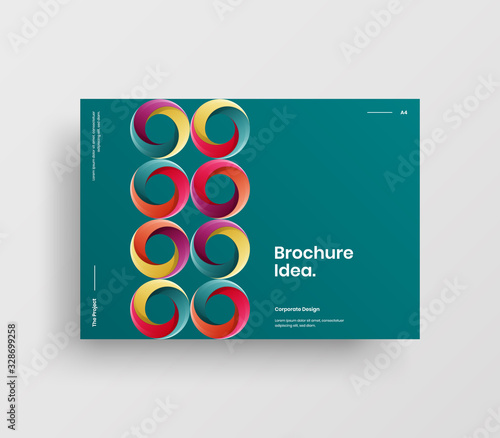 Creative business presentation vector A4 horizontal orientation front page mock up. Modern corporate report cover abstract geometric illustration design layout. Company identity brochure template.