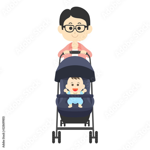 ベビーカーを押すお父さん