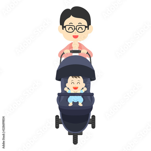 ベビーカーを押すお父さん