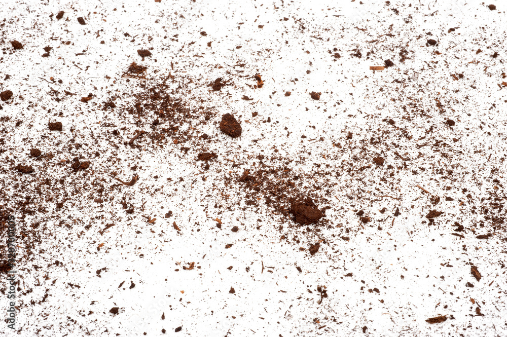 Scattered soil on a white background