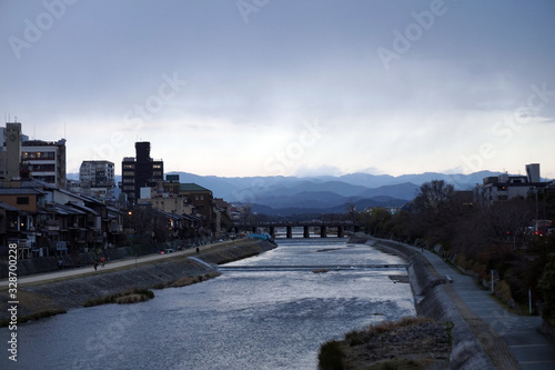Kyoto, Japan - 11th March 2019 : Scenery of Kamogawa River in Kyoto in the evening © HaedunJu