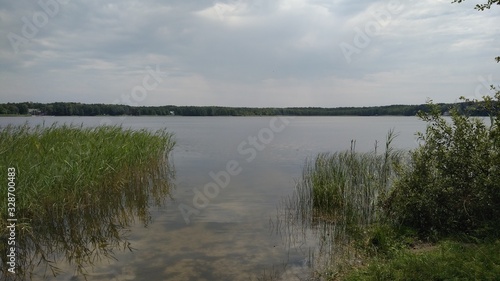 landscape with lake and blue sky