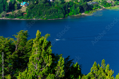 View of Nahuel Huapi Lake taken from Mount Campanario viewpoint (Cerro Campanario). Bariloche, Argentina