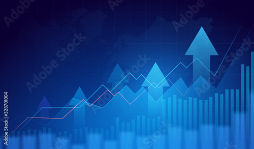 Business candle stick graph chart of stock market investment trading on blue background. Bullish point, Trend of graph. Eps10 Vector illustration.