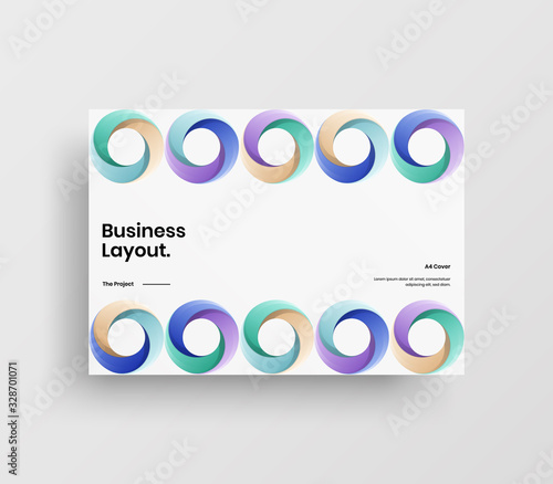 Creative business presentation vector A4 horizontal orientation front page mock up. Modern corporate report cover abstract geometric illustration design layout. Company identity brochure template.
