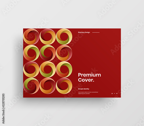 Creative business presentation vector A4 horizontal orientation front page mock up. Modern corporate report cover abstract geometric illustration design layout. Company identity brochure template.