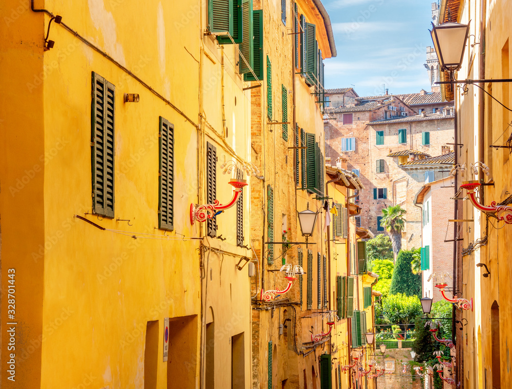 Street panorama in the old medieval city of Italy. City Architecture. European sights