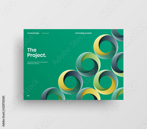 Creative business presentation vector A4 horizontal orientation front page mock up. Modern corporate report cover abstract geometric illustration design layout. Company identity brochure template.