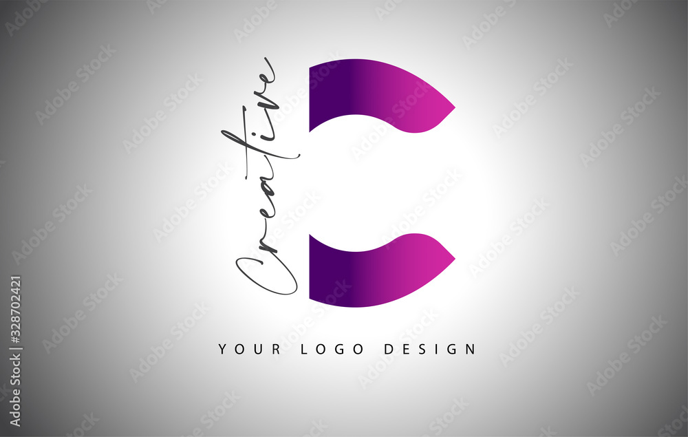 Creative Letter C Logo With Purple Gradient and Creative Letter Cut ...