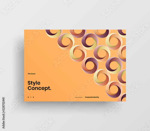 Creative business presentation vector A4 horizontal orientation front page mock up. Modern corporate report cover abstract geometric illustration design layout. Company identity brochure template.