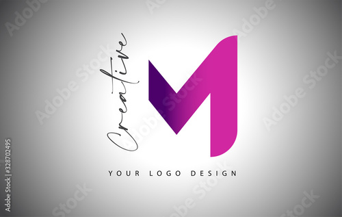 Creative Letter M Logo With Purple Gradient and Creative Letter Cut. photo