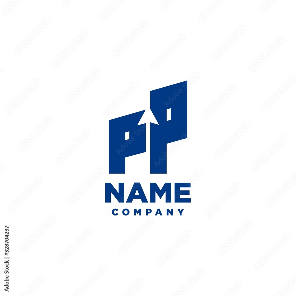 Fototapeta premium PP monogram logo with a negative space style arrow up design template