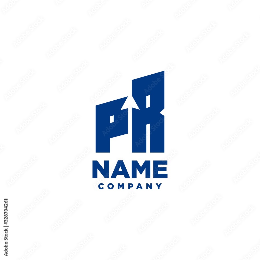 PR monogram logo with a negative space style arrow up design template ...