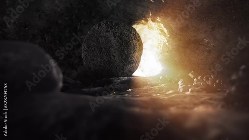 Easter Background - The Stone Is Rolling From Jesus' Tomb photo