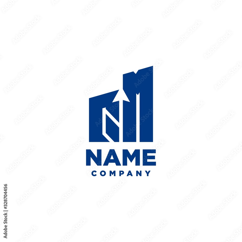 QM monogram logo with a negative space style arrow up design template QM monogram logo with a negative space style arrow up design template
