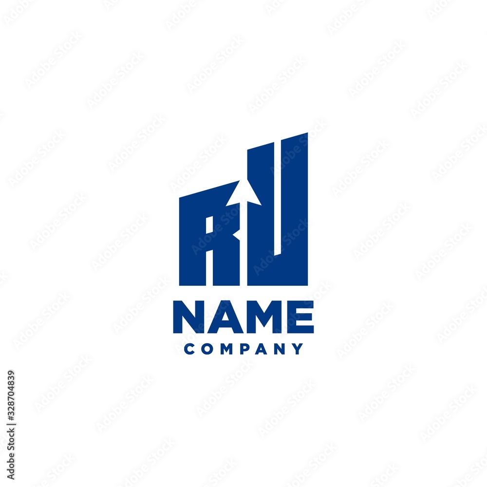 RU monogram logo with a negative space style arrow up design template RU monogram logo with a negative space style arrow up design template