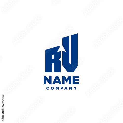 RV monogram logo with a negative space style arrow up design template