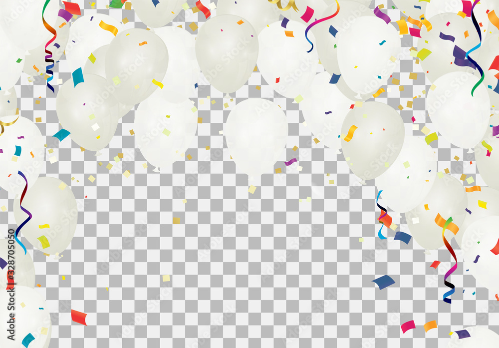Naklejka Many Falling variety of colors and white balloons party background. celebration