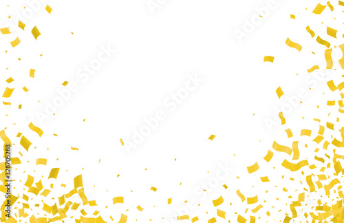 Gold confetti falling on a white background.
