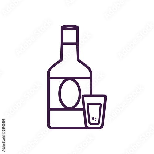 Mexican tequila bottle with shot cup line style icon vector design