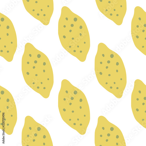Lemon seamless pattern in doodle style on white background.