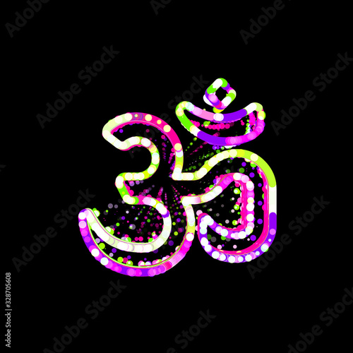 Symbol om from multi-colored circles and stripes. UFO Green, Purple, Pink