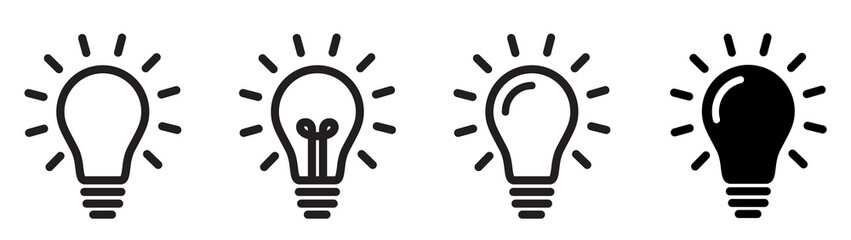 Lamp line icon set. Idea lamp icon collection. Flat style - stock vector.