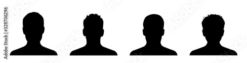 Man avatar silhouette set. Collection silhouettes. Male head silhouettes avatars. People avatar profile or icon - stock vector.