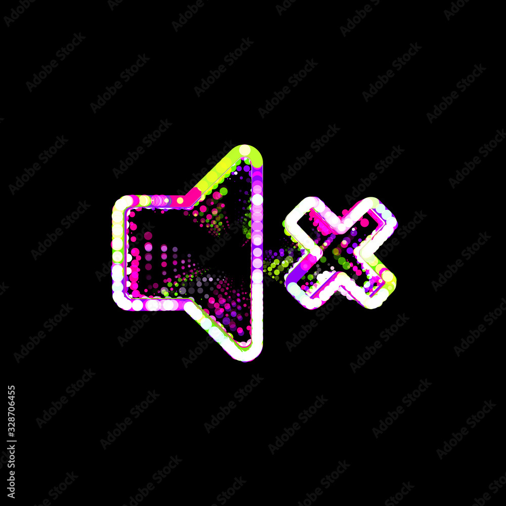 Symbol volume mute from multi-colored circles and stripes. UFO Green, Purple, Pink