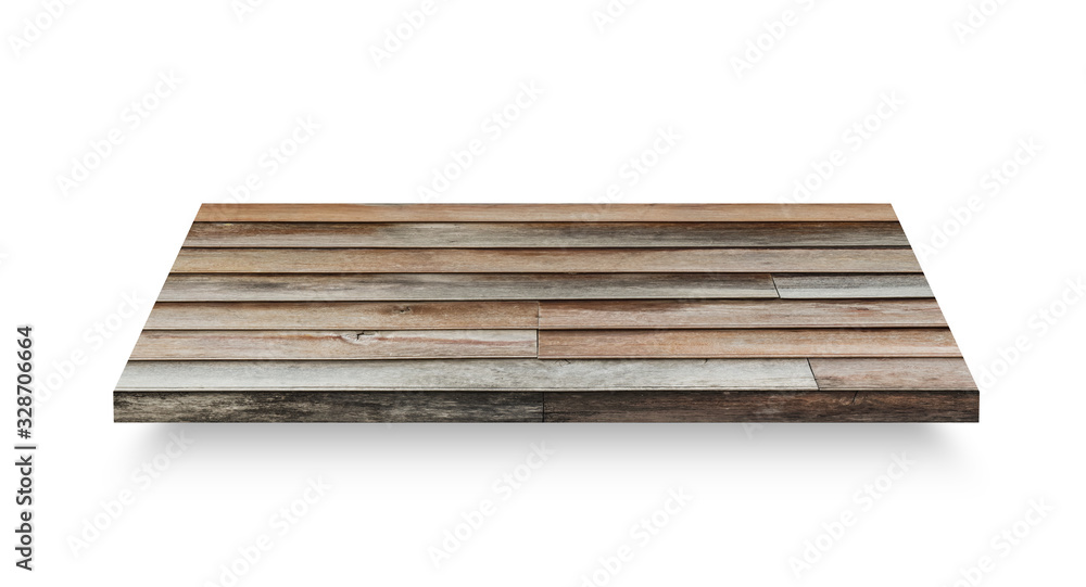 Wooden desk isolated on white background. Object with clipping path