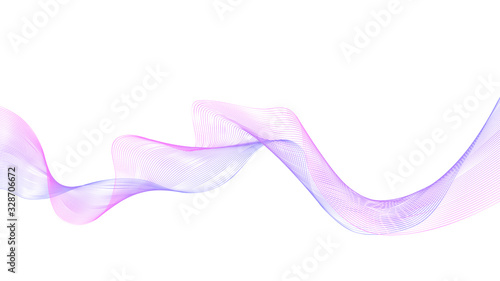 Abstract vector background with colored dynamic wave. Geometric abstract wavy lines background. Vector illustration. Purple wave on white backdrop