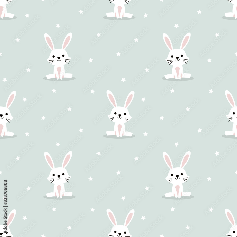 Cute white rabbit and tiny star seamless pattern. Cute white rabbit and tiny star seamless pattern.