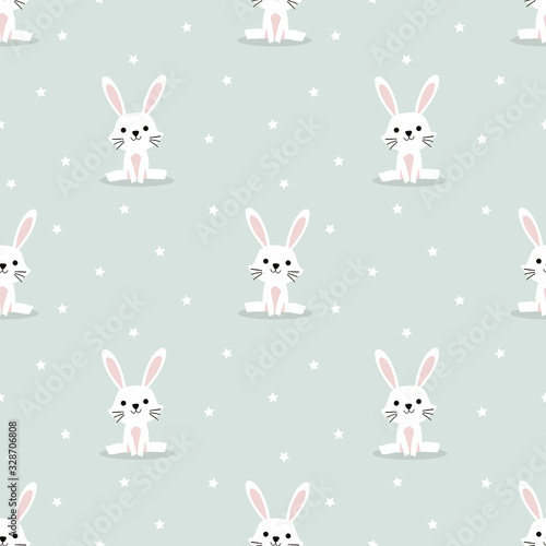 Cute white rabbit and tiny star seamless pattern.