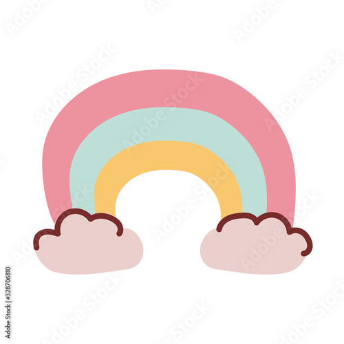 rainbow with clouds on white background
