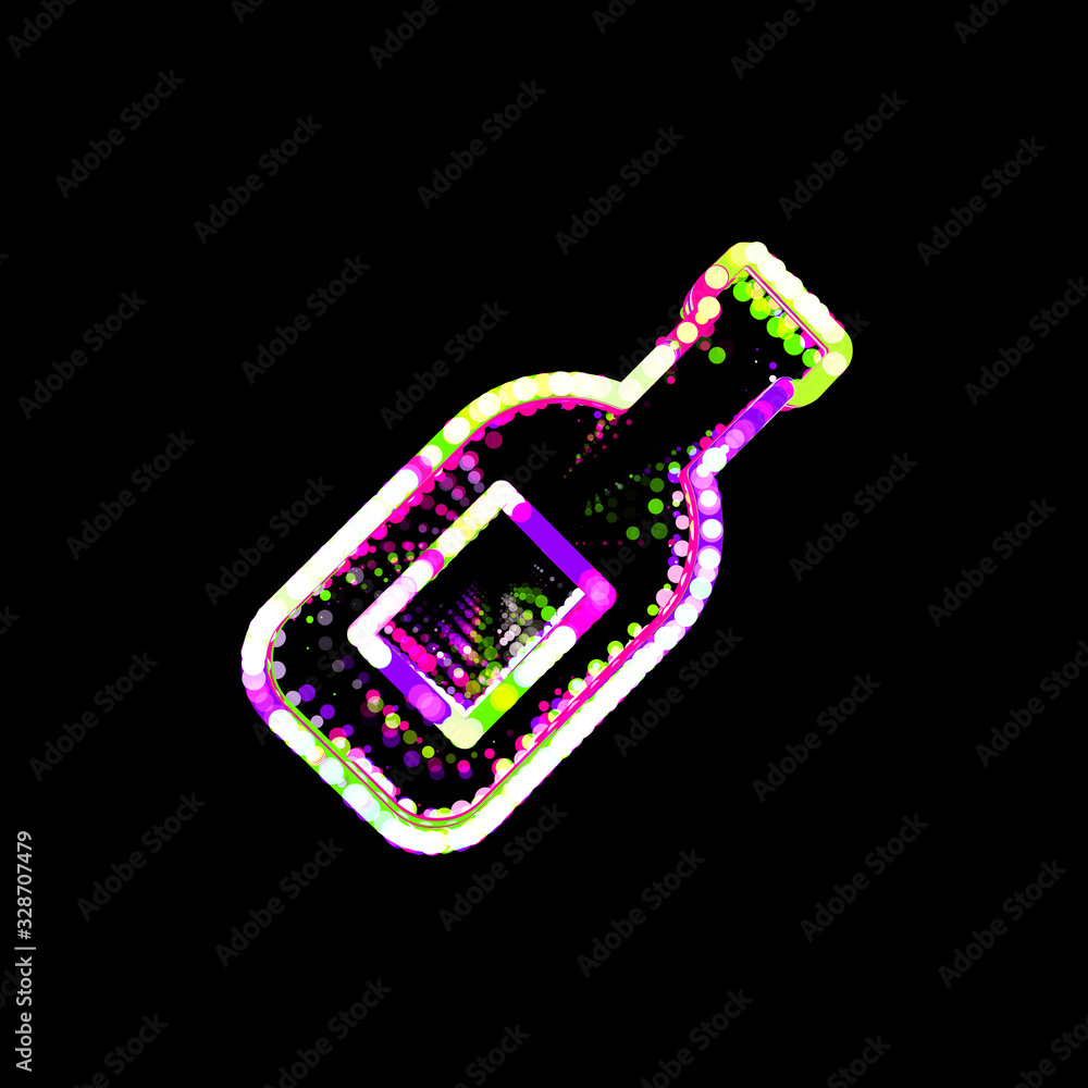 Symbol wine bottle from multi-colored circles and stripes. UFO Green, Purple, Pink Symbol wine bottle from multi-colored circles and stripes. UFO Green, Purple, Pink