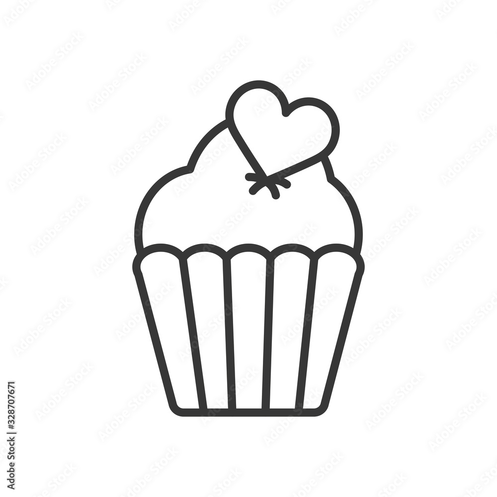 cute cupcake with heart line style icon vector design