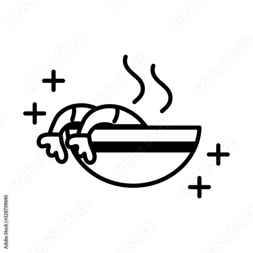 sushi oriental menu hot shrimps in bowl food line style icon