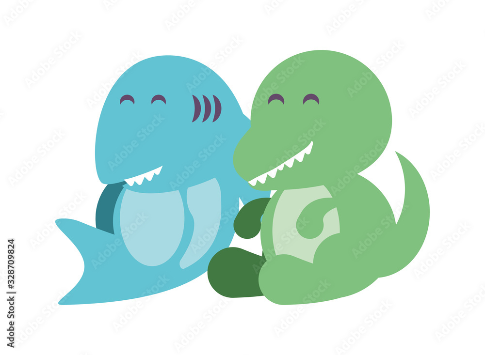 shark and donosaur on white background, baby toys shark and donosaur on white background, baby toys