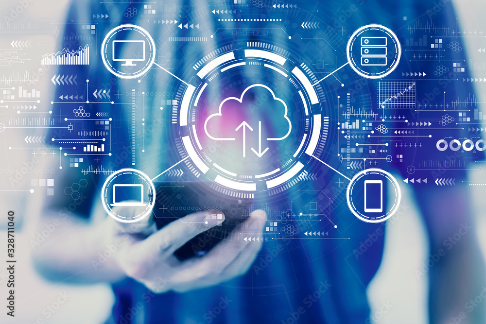 Cloud computing with young man using a smartphone Cloud computing with young man using a smartphone