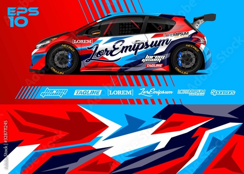 Race car graphic livery design. Abstract sport racing background for wrap race car, rally, drift car, cargo van, pickup truck and adventure vehicle. Full vector Eps 10.
