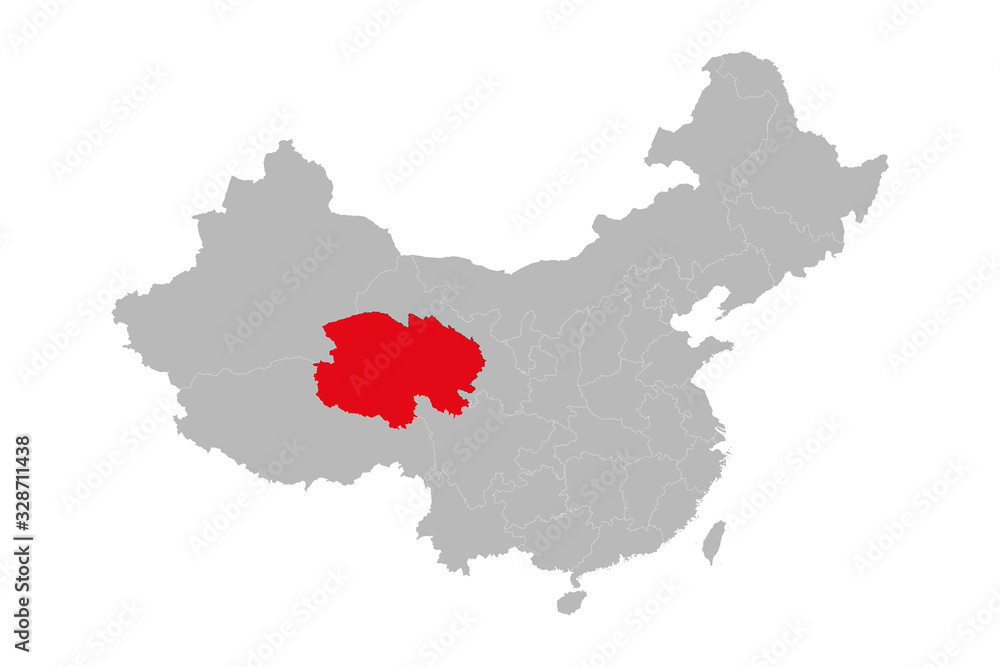 Qinghai province highlighted on china map. Gray background. Perfect for business concepts, backgrounds, backdrop, poster, sticker, banner, label and wallpaper.