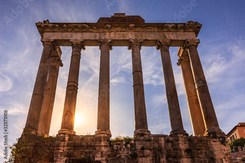 Roman Forum columns at sunset