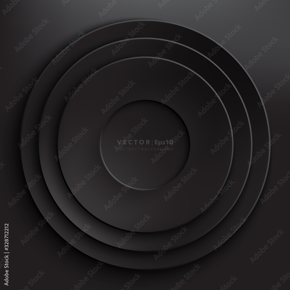 Abstract vector background. Black paper circles. Round paper frame. Isolated with realistic light and shadow on the dark background. Vector illustration. Eps10. Abstract vector background. Black paper circles. Round paper frame. Isolated with realistic light and shadow on the dark background. Vector illustration. Eps10.